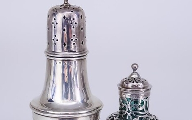 A Victorian Silver and Green Glass Lined Castor and...