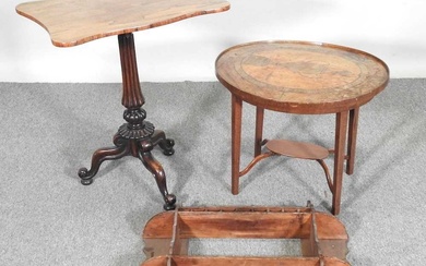 A Victorian tripod table, together with a marquetry occasional table...