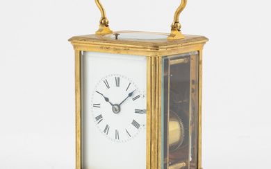 A brass carriage clock, 20th century.