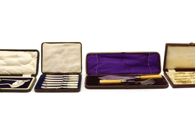 A cased four piece set of Continental silver servers