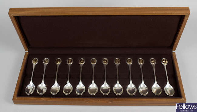 A cased set of twelve silver RSPB teaspoons, with certificate.