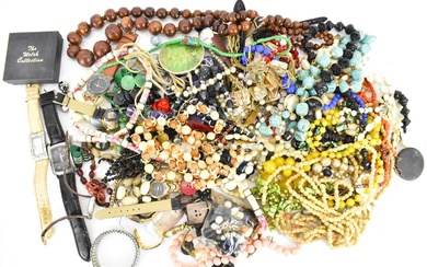 A collection of costume jewellery to include necklaces, watches, earrings,...