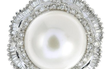 A cultured pearl and vari-cut diamond cluster