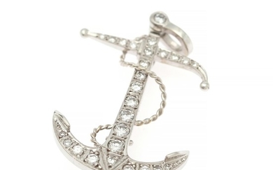A diamond brooch/pendant in the shape of an anchor set with numerous brilliant-cut diamonds weighing a total of app. 0.85 ct., mounted in 18k white gold.