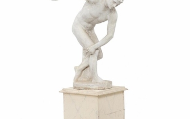 NOT SOLD. A discus thrower. A French plaster sculpture. Ca. 1930. Later marbled wooden base. Signed DACA, Narbonne. H. 95 cm. H. including base 170 cm. – Bruun Rasmussen Auctioneers of Fine Art