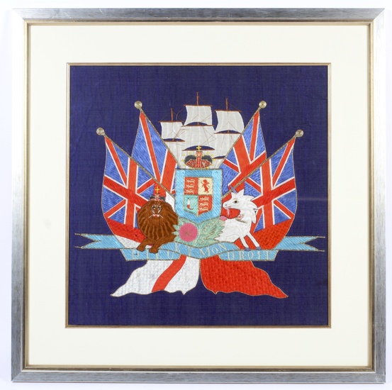 A fine military needlework coat of arms. In very good condition, 70.5cm x 70.5cm. Framed