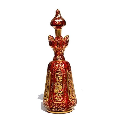 A fine quality 19th century Bohemian cranberry glass scent b...