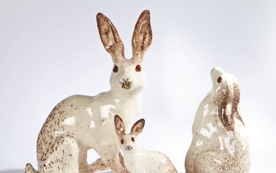 A group of 'Winstanley' pottery Hares, stamped to underside...