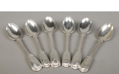 A harlequin set of six Victorian silver teaspoons with shell...