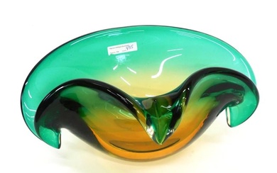 A large blown Murano art glass bowl. Blue to
