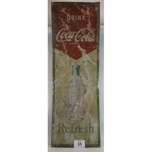 A large mid century alloy Coca Cola advertising sign with gr...