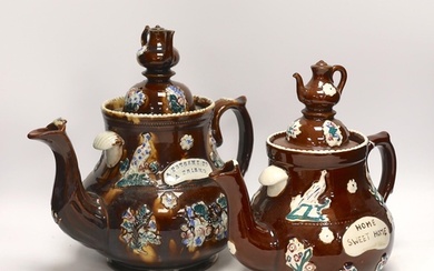 A late 19th century Measham barge ware teapot and cover, 31....