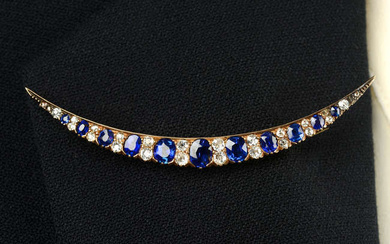 A late 19th century gold sapphire and old-cut diamond crescent moon brooch.