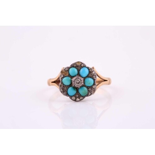 A late 19th century turquoise and diamond flower head ring, ...