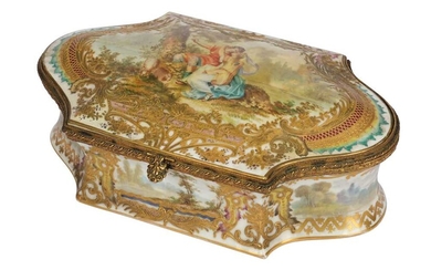 A late 19th/early 20th French porcelain shaped box, in the Sevres style