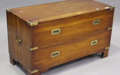 A late 20th century yew and brass bound campaign style chest, height 53cm, width 91cm, depth 44cm.