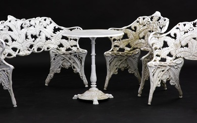 A late Victorian fern leaf pattern set of garden furniture, consisting of...