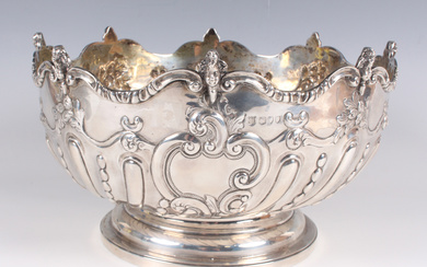 A late Victorian silver monteith style rose bowl, the front embossed with a vacant 'C' scr