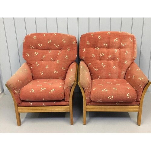 A lovely pair of oversized teak armchairs. Dimensions(cm) H9...