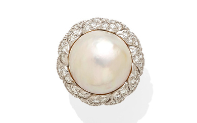 A mabé pearl and diamond ring