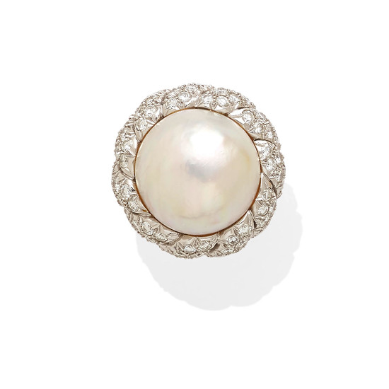 A mabé pearl and diamond ring