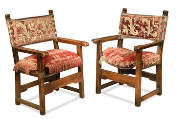 A matched pair of Spanish walnut chairs, 18th century