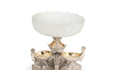 A mid-19th century silver plated and cut-glass centrepiece