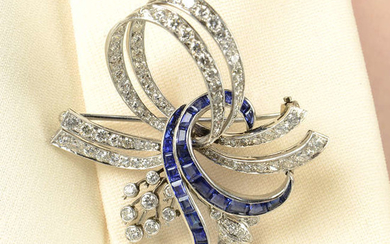 A mid 20th century sapphire and diamond brooch.