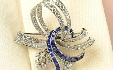 A mid 20th century sapphire and diamond stylised