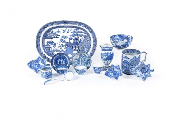 A miscellaneous collection of Staffordshire blue and white printed pottery