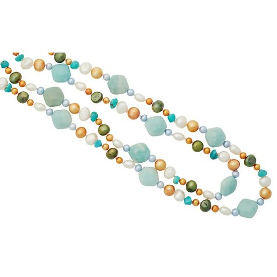 A multi-gem set opera length necklace