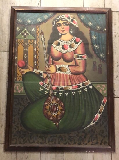 A painting by a woman playing a mandolin