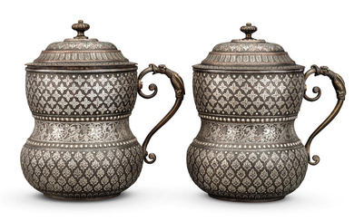 A pair of Tanjore silver-inlaid copper vessels South India, 19th...