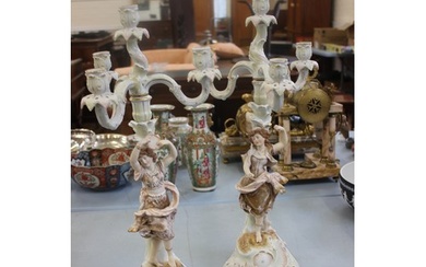 A pair of early 20th century Dresden porcelain candelabra in...