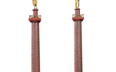 A pair of red marble models of the Trajan column, 19th century | Paire de colonnes de Trajan en marbre rouge, XIXème siècle