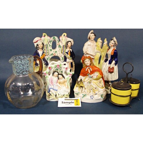 A quantity of 19th century Staffordshire figure groups inclu...