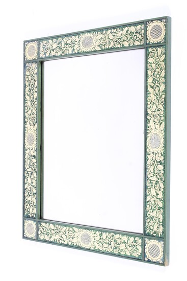 A rectangular green painted and gilt mirror, 20th century