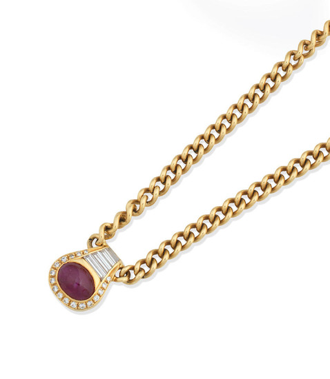 A ruby and diamond pendant necklace