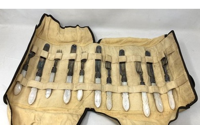 A set of Victorian silver fruit knives and forks, with mothe...