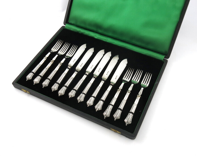 A set of six silver Albany pattern fish knives and forks