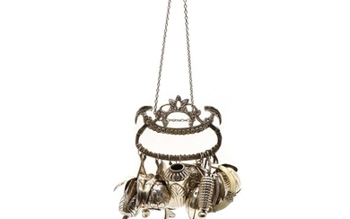 A silver plated holder or chatelaine