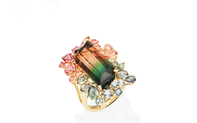 A tourmaline and sapphire dress ring