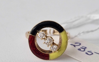 A unique diamond and three coloured enamel ring 9ct size L 4...