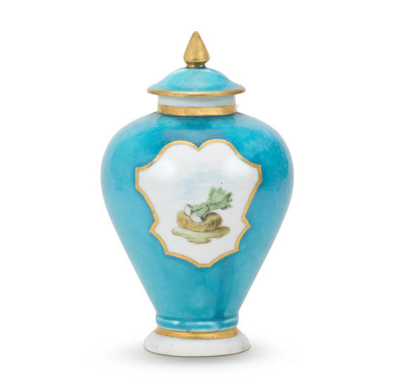 A very rare Capodimonte turquoise-blue-ground tea canister and cover, circa 1745-50