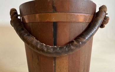 A vintage coopered wooden bucket with lift-out tin liner and...