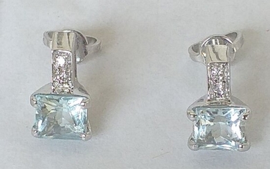 AMANTE - 18 kt. White gold - Earrings Diamonds 0.04 ct - Marine water 2.20 ct