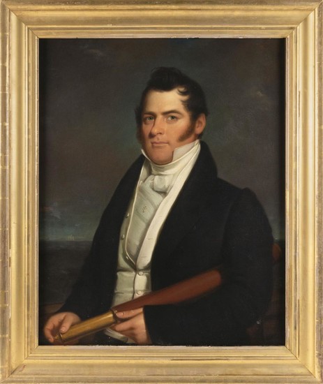 AMERICAN SCHOOL, 19th Century, Portrait of Captain Joseph Gray Russell., Oil on canvas, old glue lining, 33" x 27". Framed 39" x 33".