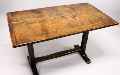 AN 18TH CENTURY OAK RECTANGULAR TOP TABLE, three plank