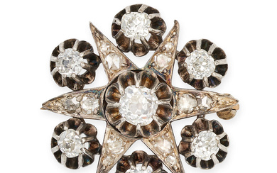AN ANTIQUE DIAMOND STAR BROOCH in yellow gold and ...