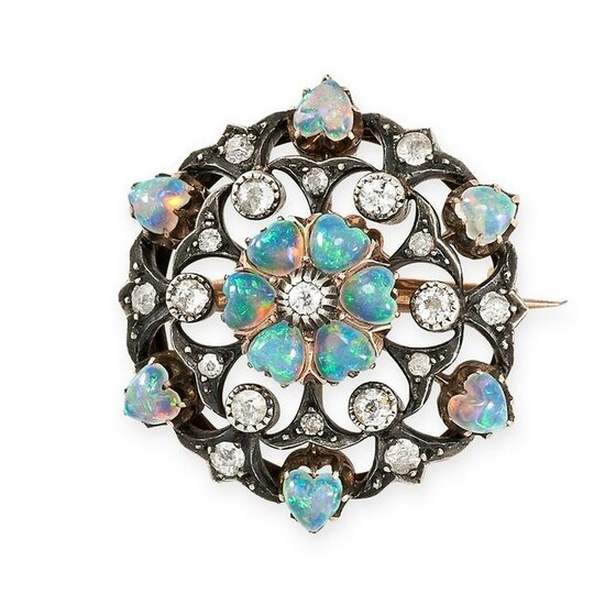 AN ANTIQUE OPAL AND DIAMOND BROOCH / PENDANT, 19TH